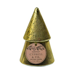 Ароматна соева свещ Падивакс с капак Cypress and Fir - Златно "стъпаловидно дърво-елха"